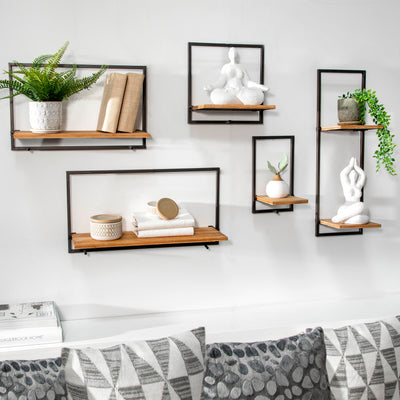 S/5 WOOD/METAL WALL SHELVES