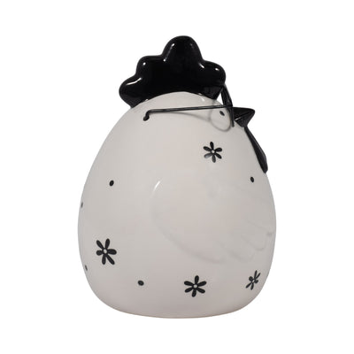 CER, 7" CHUBBY ROOSTER WITH GLASSES, BLACK/WHITE