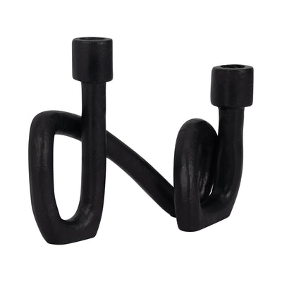 9" Swirled 2 Taper Candleholder, Black