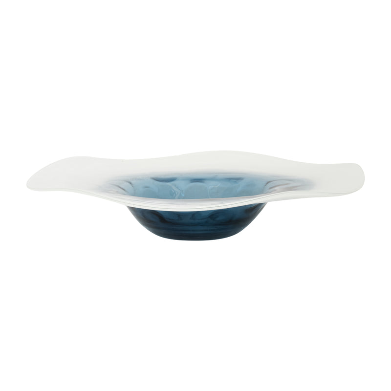 GLASS, 13" BLUE WATERS BOWL, BLUE/WHITE