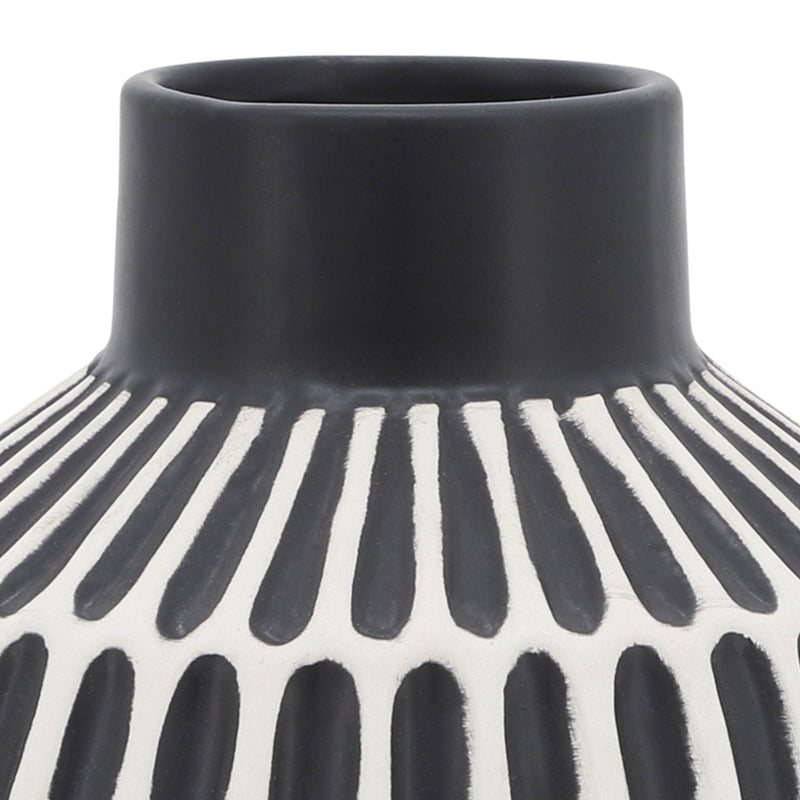 CER, 5"H TRIBAL VASE, BLACK