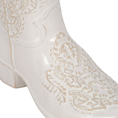 8" Cowboy Boot Vase, White