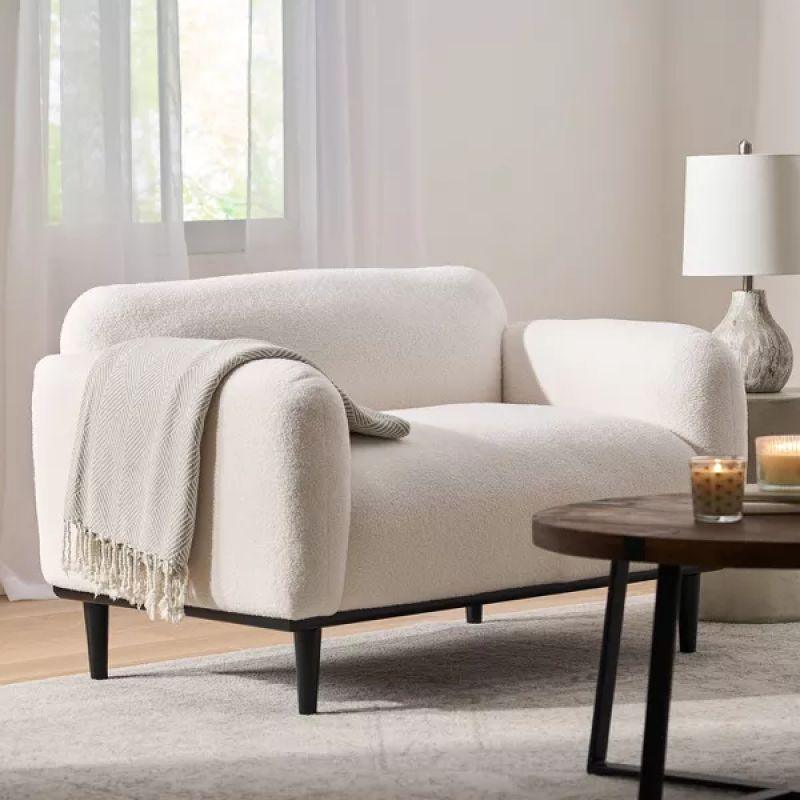 Crisp White Boucle 2-Seater Sofa Swedish Wood By Alhome