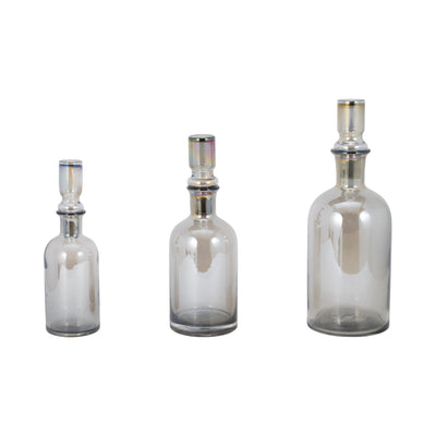 S/3 13/14/16" Callum Gray Glass Bottles, Gray