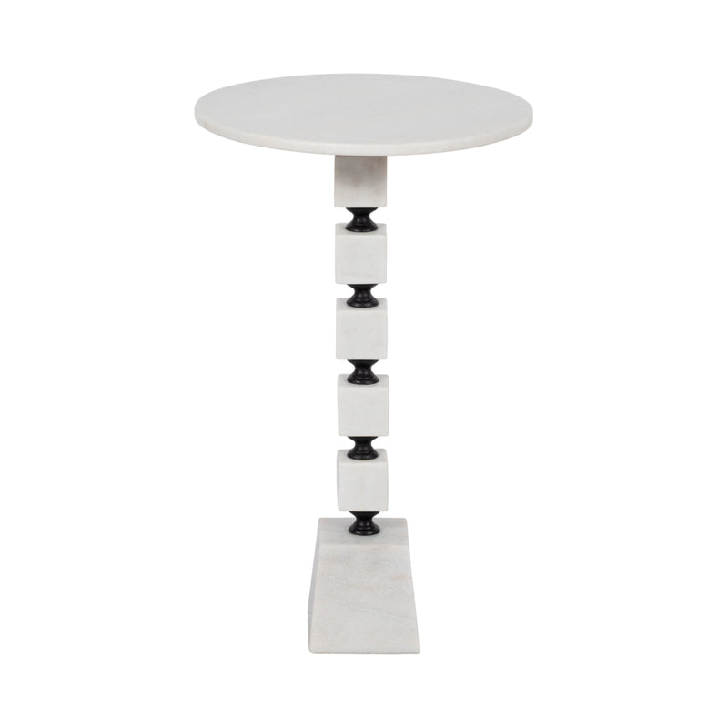 24" Stacked Marble Accent Table, White Kd