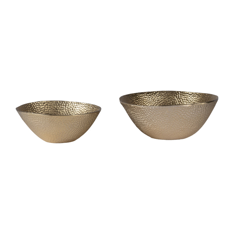 METAL,S/2 11/13", ROUND HAMMERED BOWLS,CHAMPAGNE