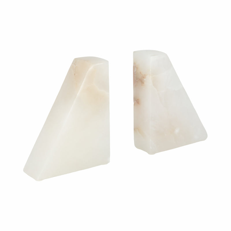 S/2 5" Alabaster Triangular Bookends, White