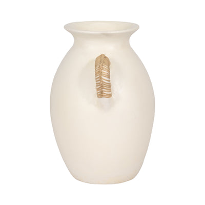 Terracotta, 12"h Eared Vase, White