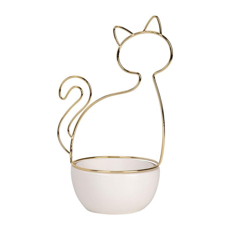 10"H CAT TRINKET TRAY, WHITE