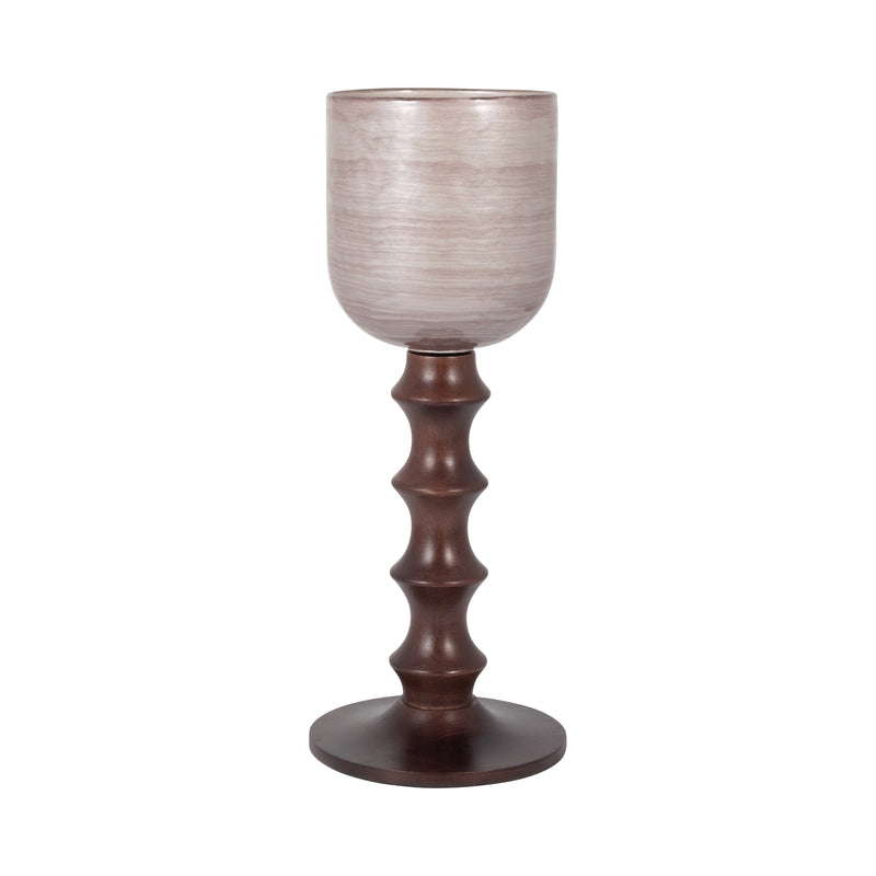 GLASS, 20" WOODEN BASE HURRICAN, BLUSH