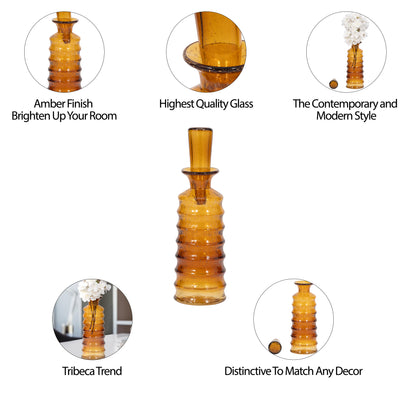 14" Clarimond Ridged Amber Glass Bottle