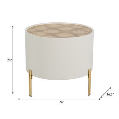 WOOD,24" GOLD LEAF TOP SIDE TABLE, WHT/GLD