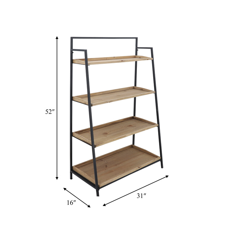 WOOD/METAL, 52"H FOLDING 4-LAYERED SHELF, BRWN/BLK