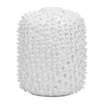 Stoneware, 11" Hand Made Dot Vase, White