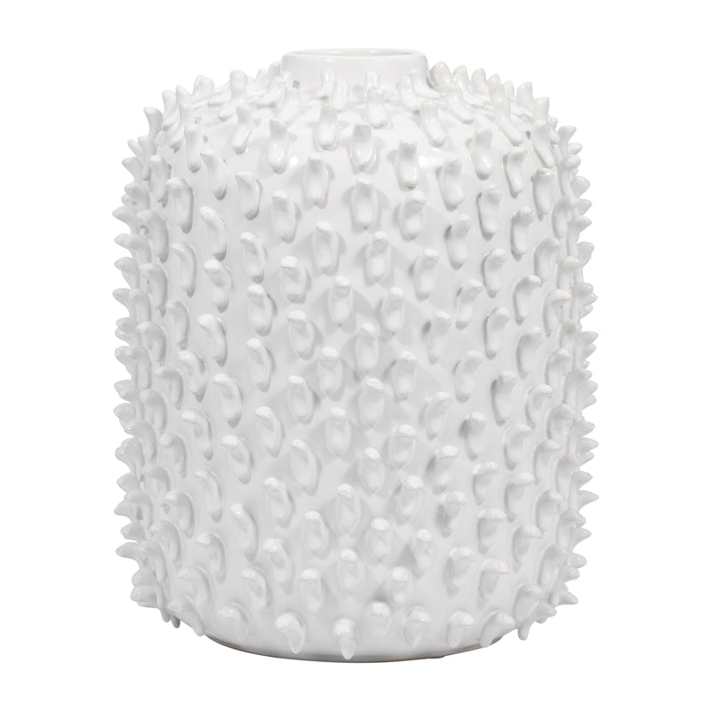 Stoneware, 11" Hand Made Dot Vase, White