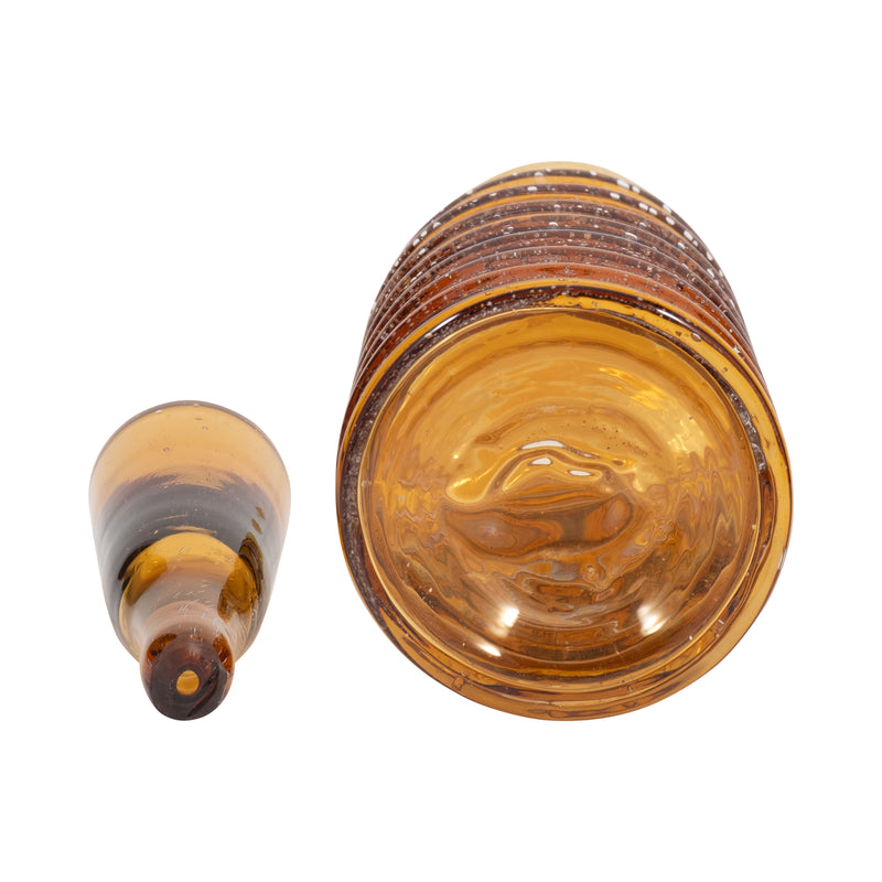 14" Clarimond Ridged Amber Glass Bottle