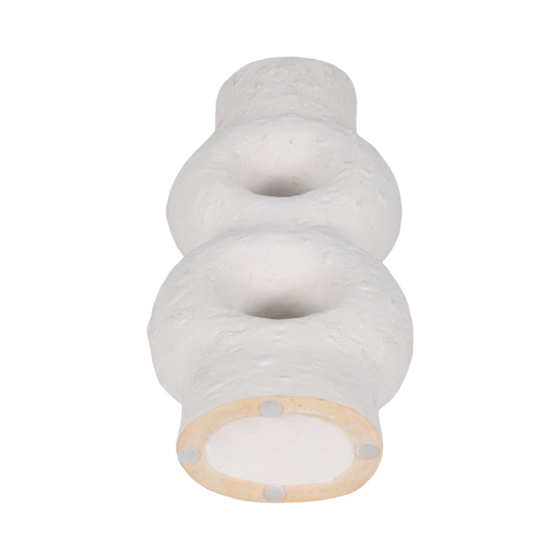 Cer, 13" Textured Stacked Circles Vase, White