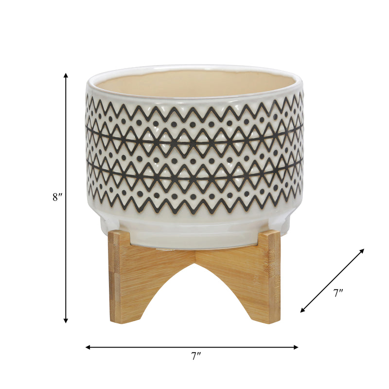 CERAMIC 7" ABSTRACT PLANTER ON STAND, IVORY