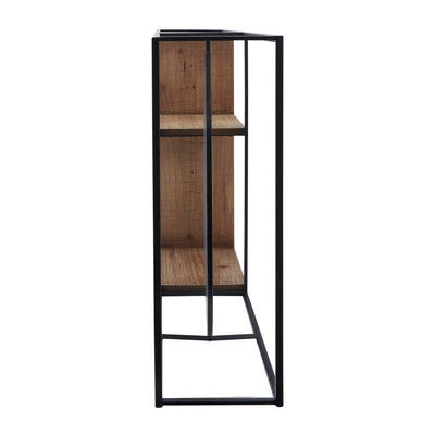 METAL/WOOD 34"L WALL SHELF WITH MIRROR, BLACK/BROW