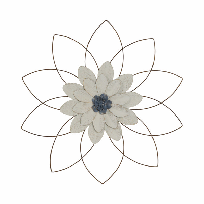 METAL 25" WALL FLOWER, WHITE/BLUE, WB