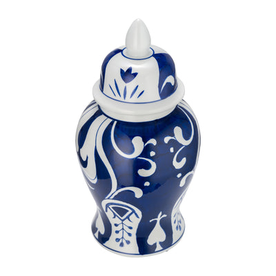 EC CER,14" WHITE/BLUE TEMPLE JAR