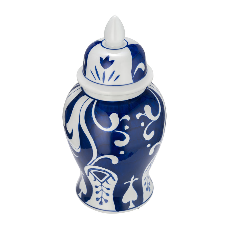 EC CER,14" WHITE/BLUE TEMPLE JAR