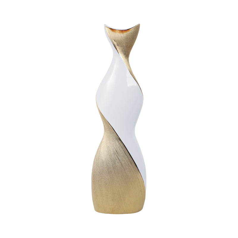 24" TWISTED VASE, WHITE/GOLD