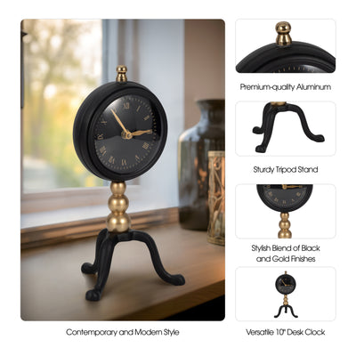 10" Addison Gold And Black Desk Clock