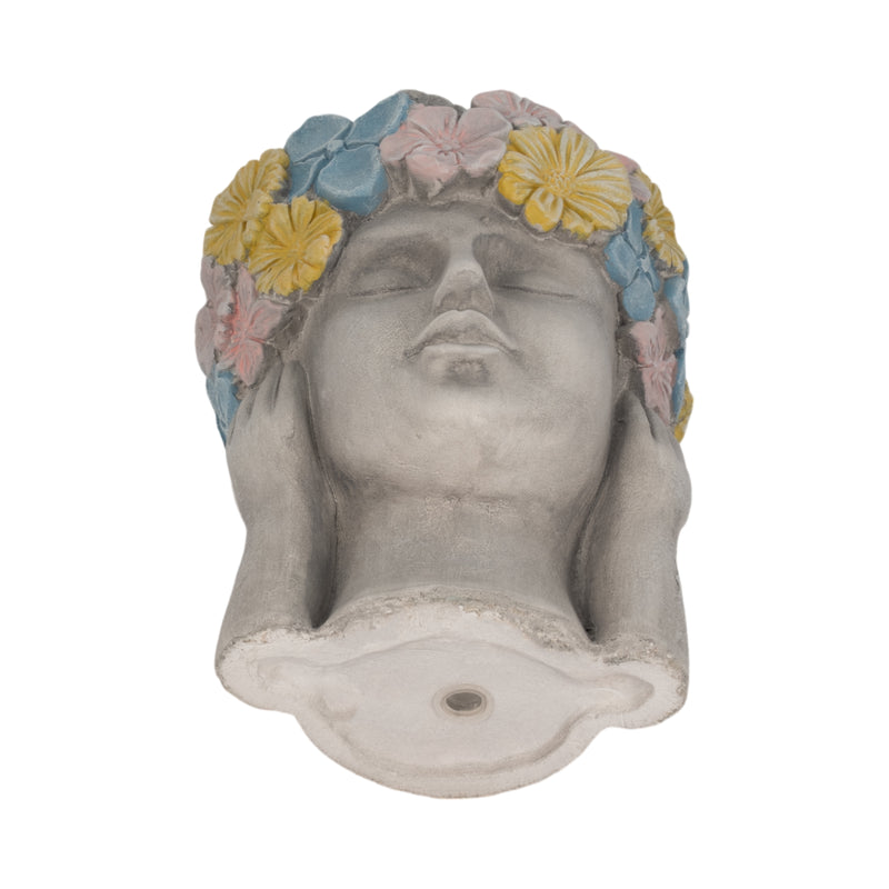 11" Face Planter With Flower Crown, Grey/multi