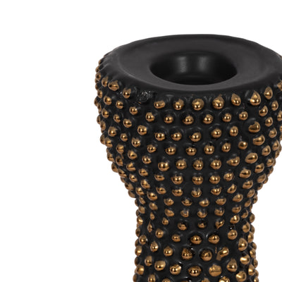 CERAMIC 16" SPIKE CANDLE HOLDER BLACK/GOLD