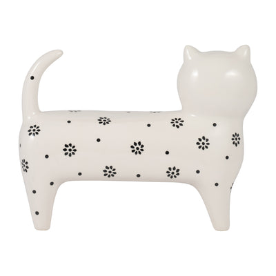 Cer, 8" Daisies Cat, White