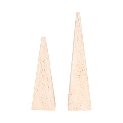 12" Travertine Obelisk, Tan