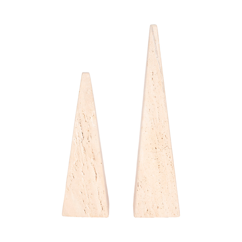 12" Travertine Obelisk, Tan