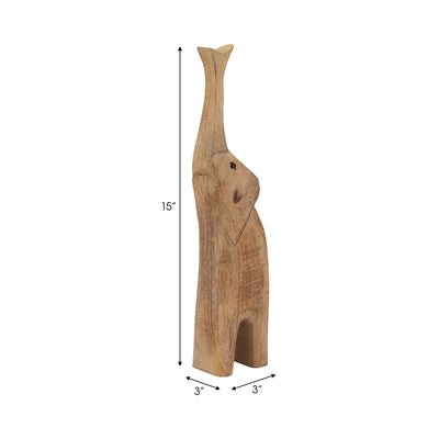 Mango Wood, 15" Skinny Elephant, Brown