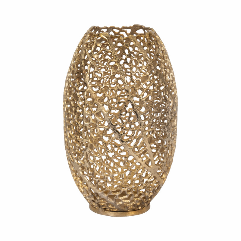 15" Meadow Metal Urn Shape Vase, Gold