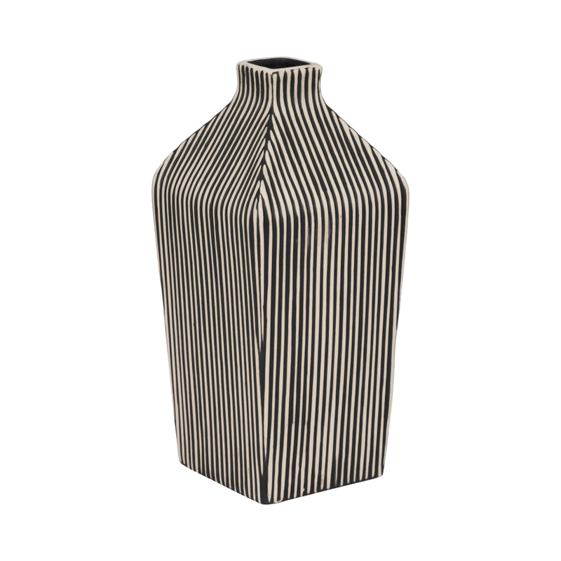 11" Lines Square Vase, Black/white