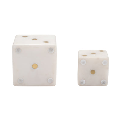 S/2 3/4" Mistry White Marble Dice