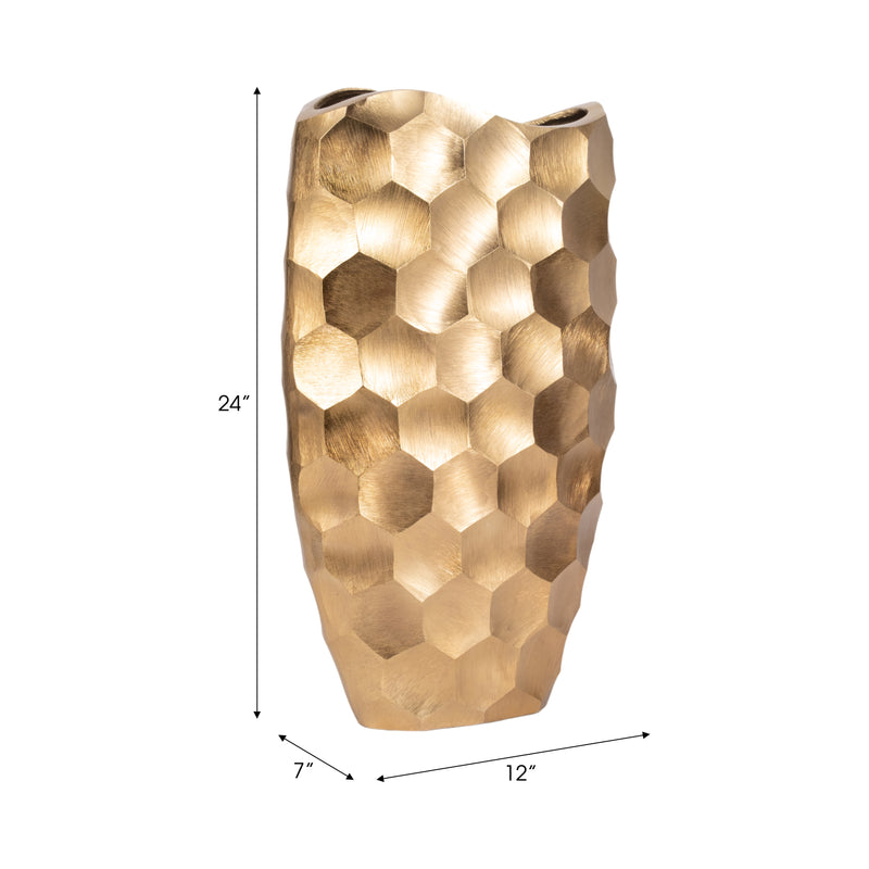 METAL, 24"  HONEYCOMB VASE, GOLD