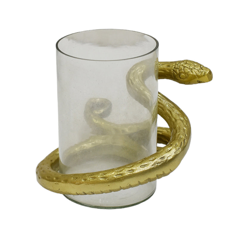 9" Snake Around Pillar Holder, Gold