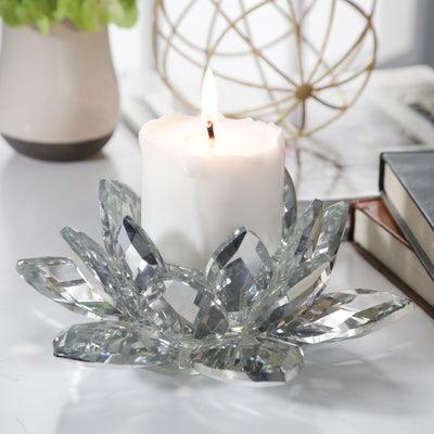 SILVER CRYSTAL LOTUS CANDLE HOLDER 8.