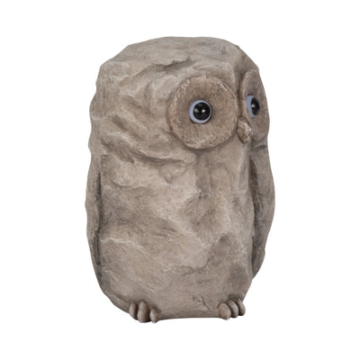 9" Faux Rock Owl With Solar Eyes, Grey