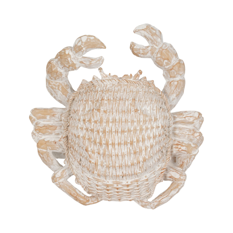 11" Resin Wicker Crab, White