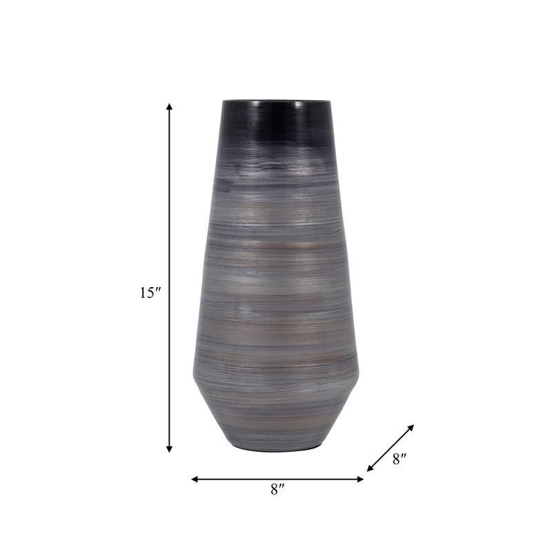 GLASS, 15" ENAMELED VASE, GRAY/BLACK