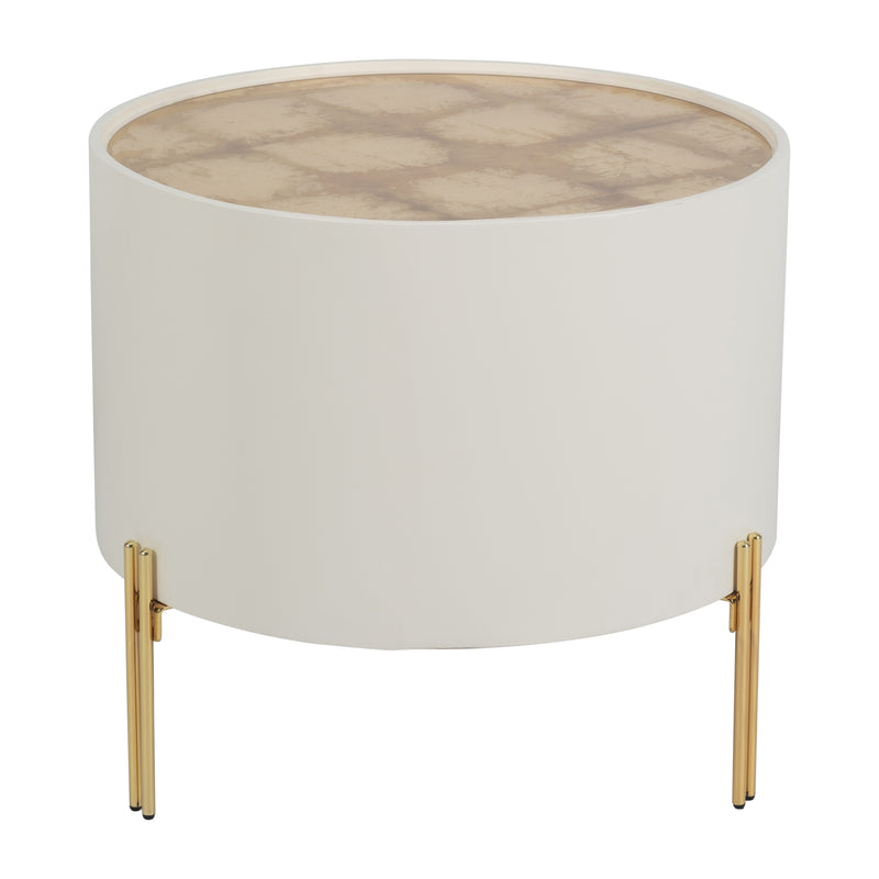 WOOD,24" GOLD LEAF TOP SIDE TABLE, WHT/GLD