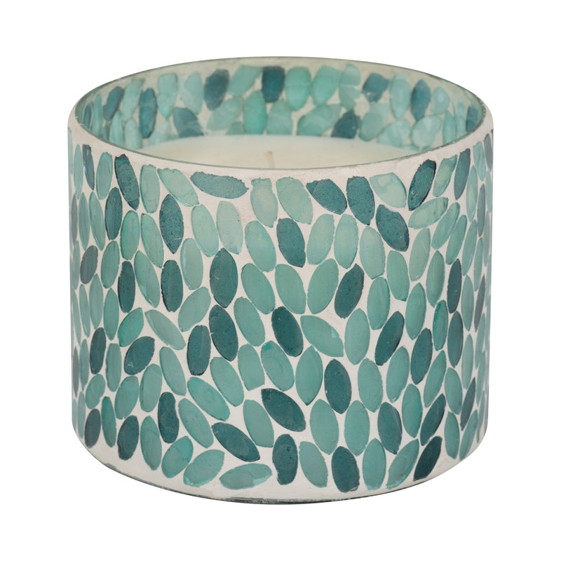 Glass, 5" 26 Oz Mosaic Scented Candle, Blue Multi