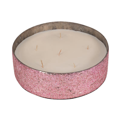 Glass, 8" 49 Oz Crackled Bowl Scented Candle, Pink