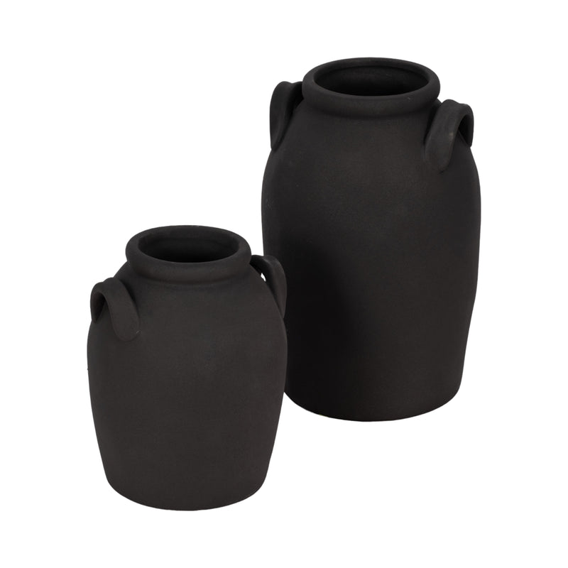 8" Rough Finish Jug With Handles, Black