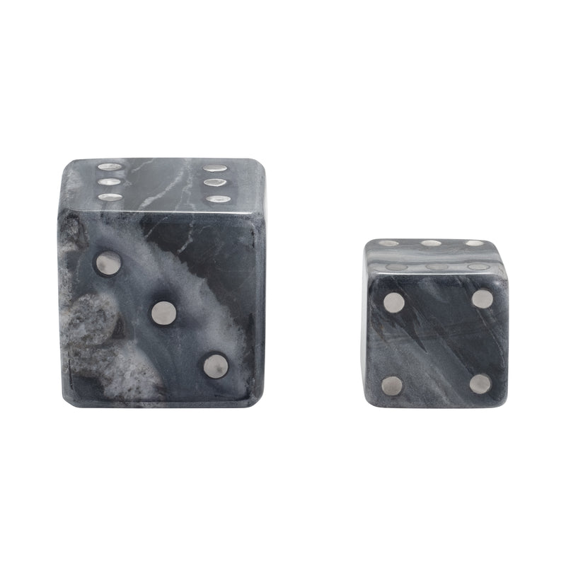 S/2 3/4" Mistry Grey Marble Dice