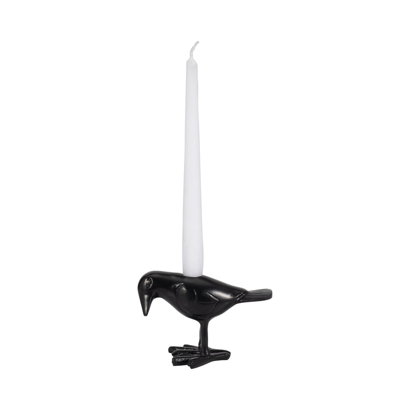 6" Crow Taper Candle Holder, Black