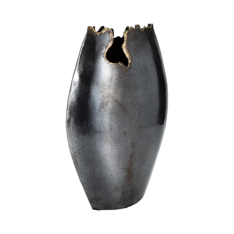 METAL, 14" CHIPPED VASE, BLACK